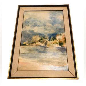Framed Landscape Art with Black Wood Frame and Gold Accents (oil or watercolor)